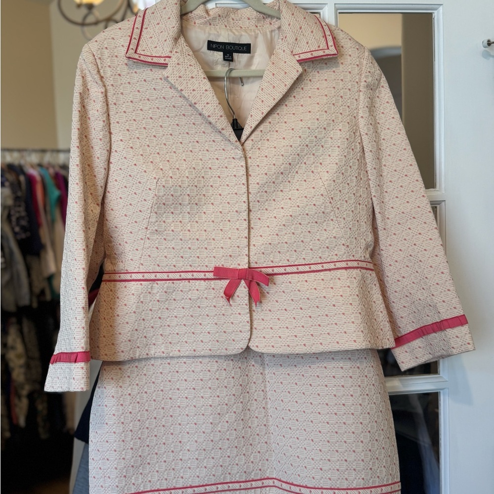 Nipon Boutique Pink and Cream Textured Suit